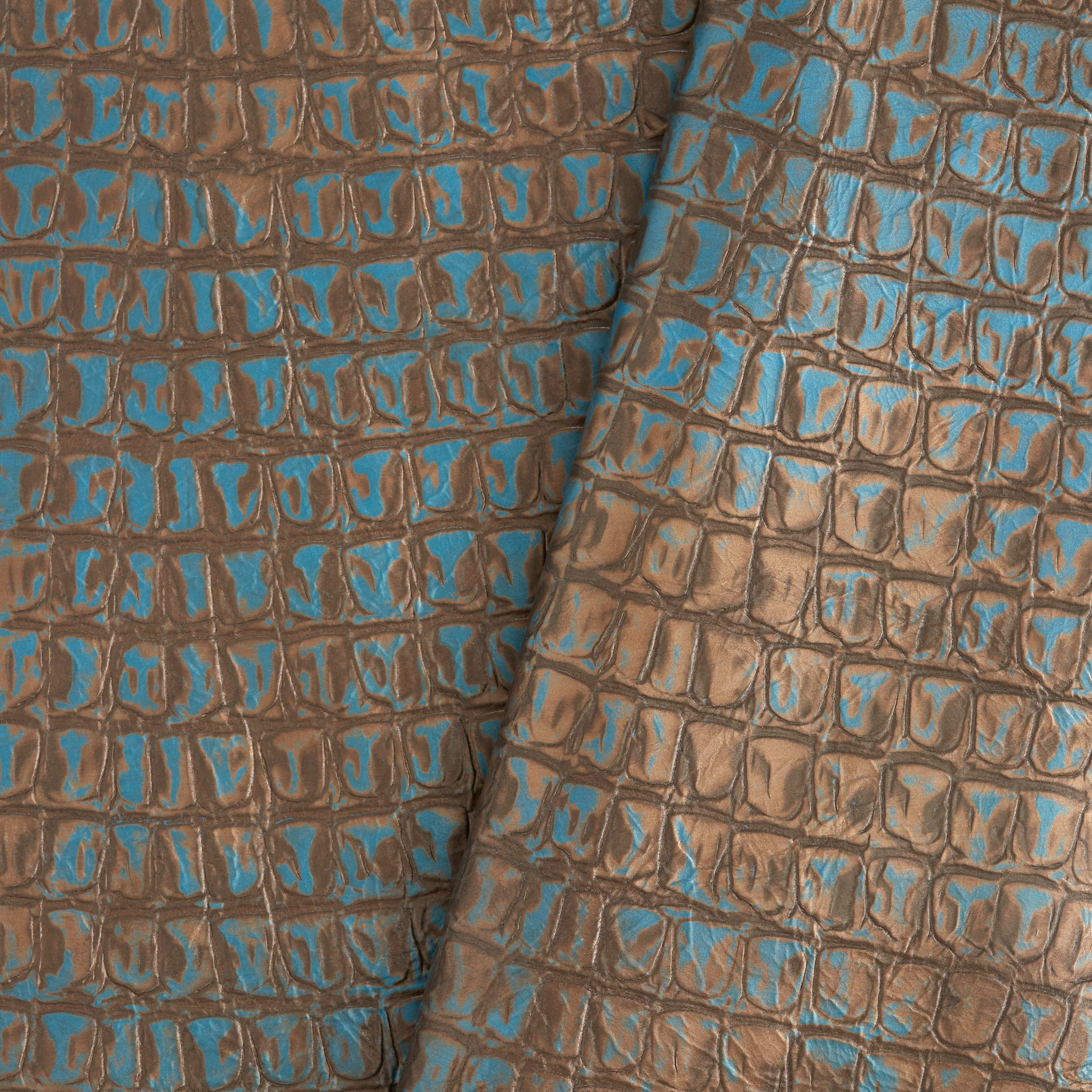 Croc Embossed Veg-Tan Single Shoulder Brown & Turquoise - Image 2