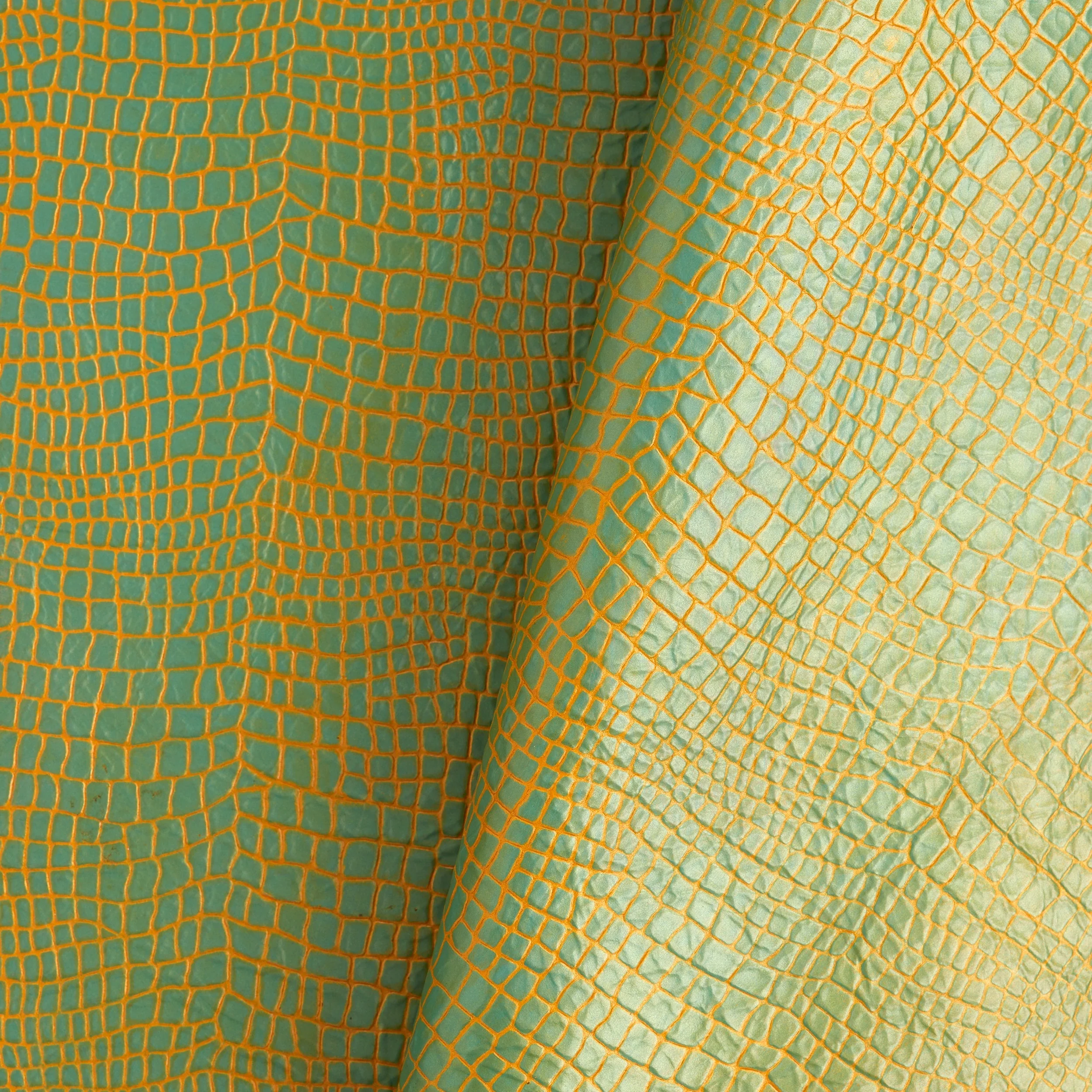 Croc Embossed Veg-Tan Single Shoulder Green & Yellow - Image 2