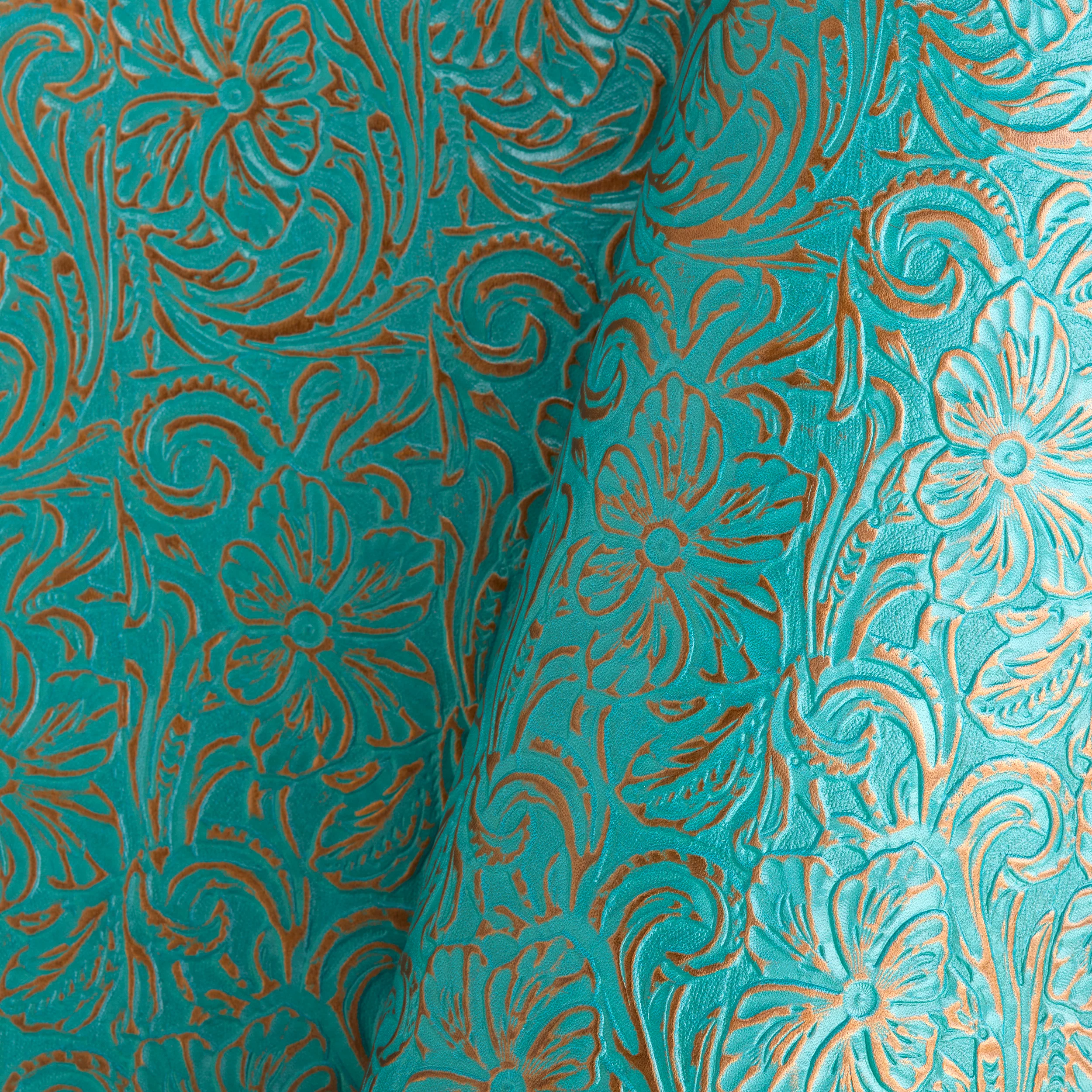 Metallic Floral Embossed Single Shoulder Turquoise - Image 2